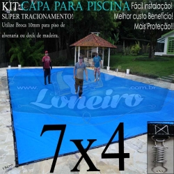 Capa para Piscina Super 7,0 x 4,0m PP/PE Azul/Cinza Cobertura Proteção +56m+56p+3b